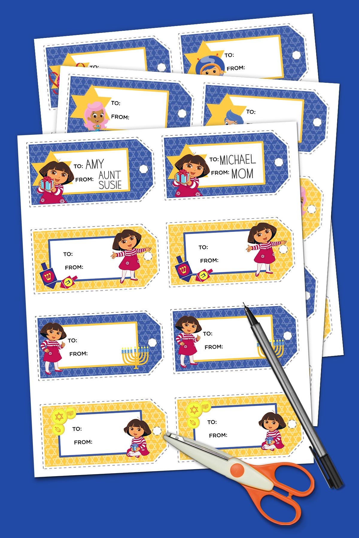 Nick Jr. Hanukkah Gift Tags