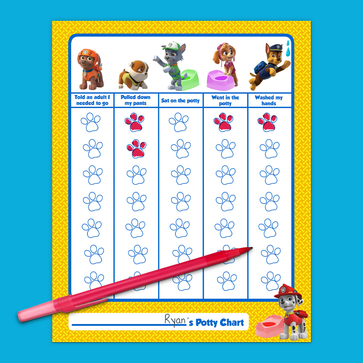 PAW Patrol Potty Training Chart
