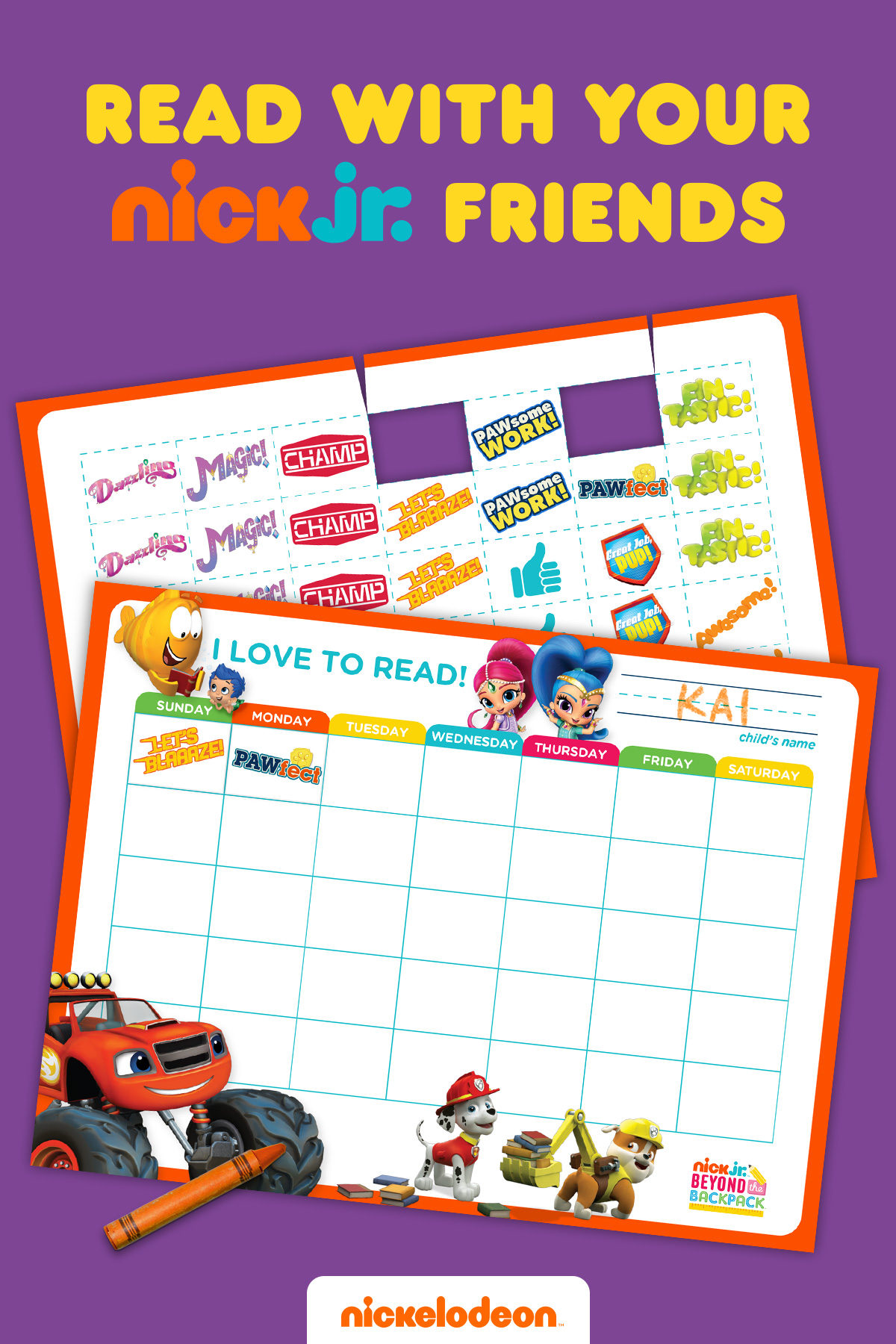 Nick Jr. Weekly Reading Sticker Chart